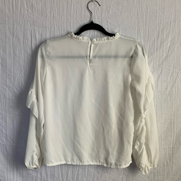 BooHoo Womens Sheer White Long Sleeve Ruffle Shirt - Picture 4 of 7